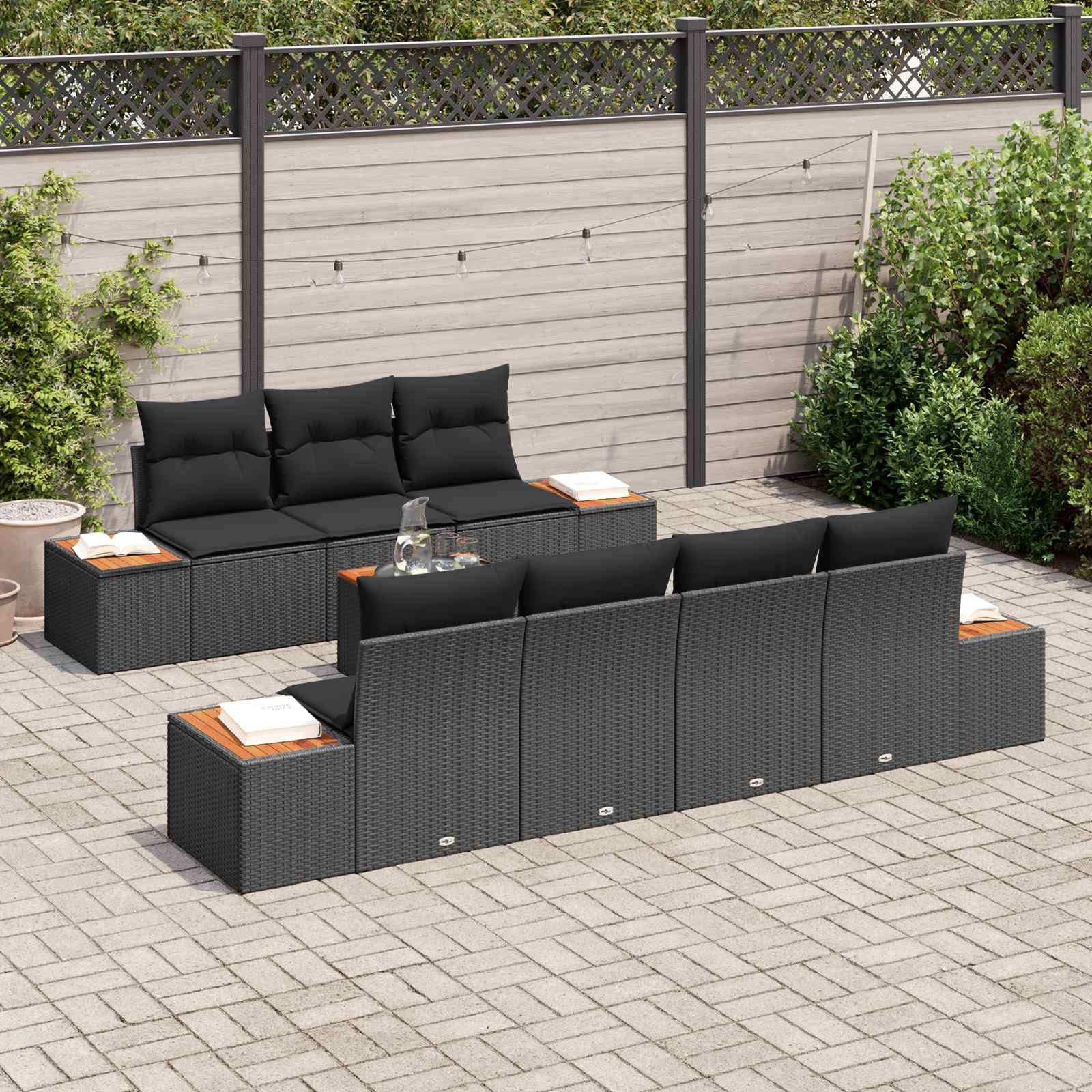 Ensemble de canapé de jardin avec coussin 8 pcs Noir Poly rotin - XIOS