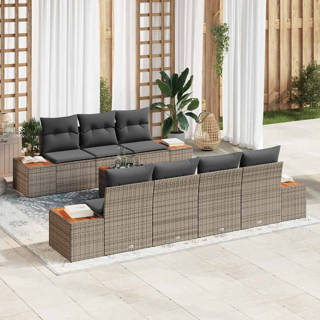 Ensemble de canapé de jardin avec coussin 8 pcs Gris Poly rotin - XIOS