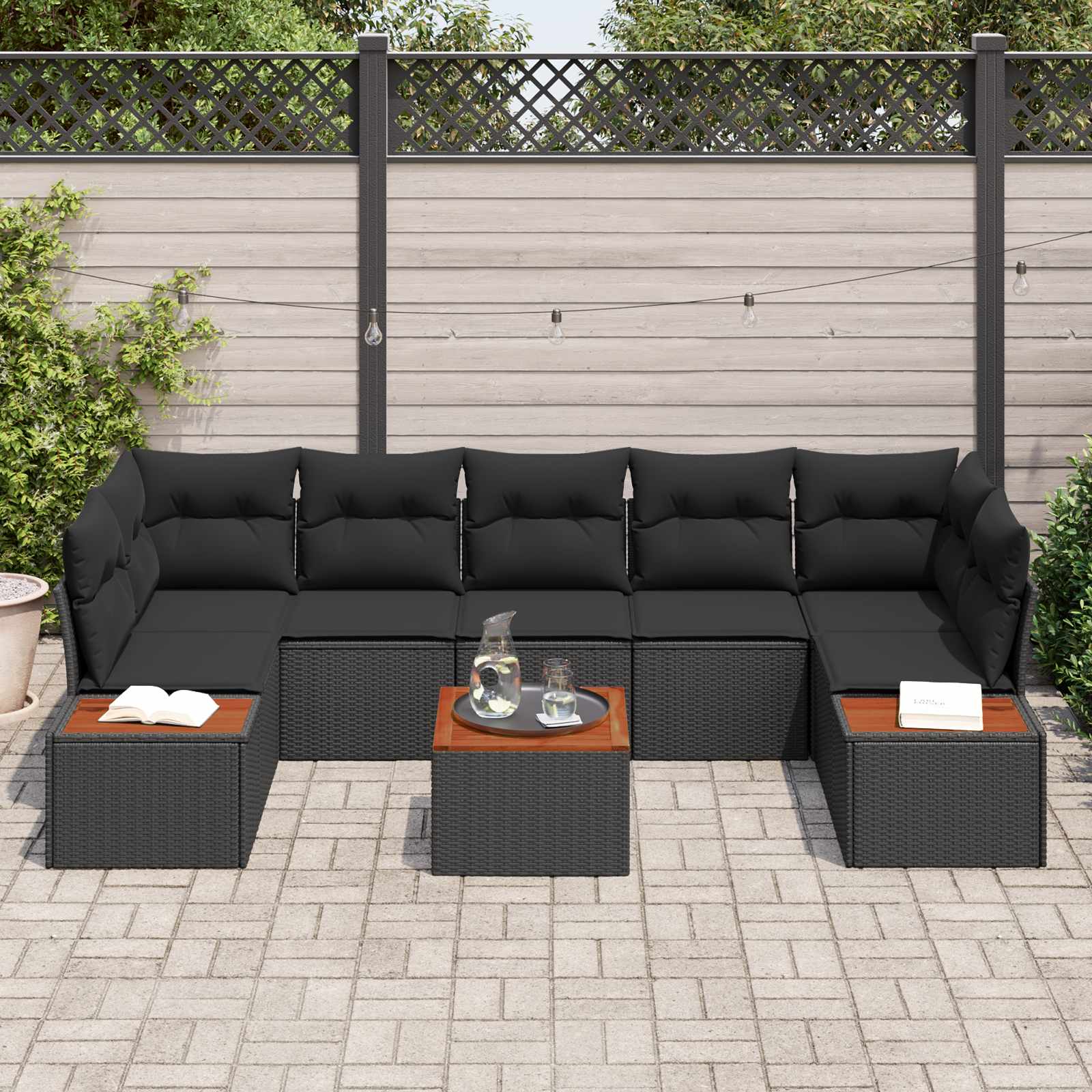 Ensemble de canapé de jardin avec coussin 8 pcs Noir Poly rotin - XIOS