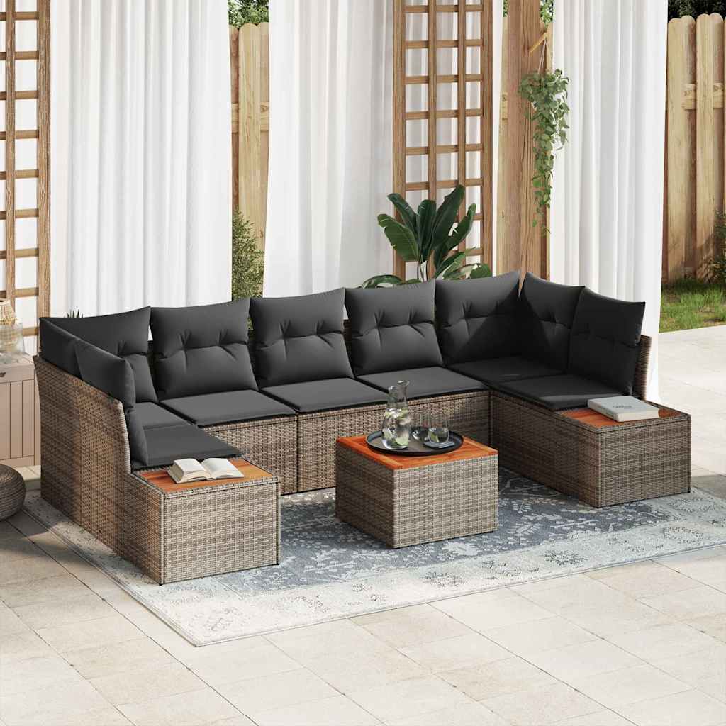 Ensemble de canapé de jardin avec coussin 8 pcs Gris Poly rotin - XIOS