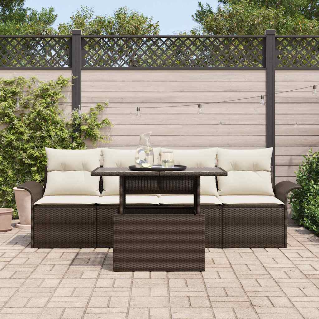Ensemble de canapé de jardin 5 pcs Marron Poly Rattan - XIOS