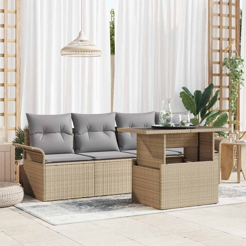 Ensemble de canapé de jardin 5 pcs Beige Poly Rattan - XIOS