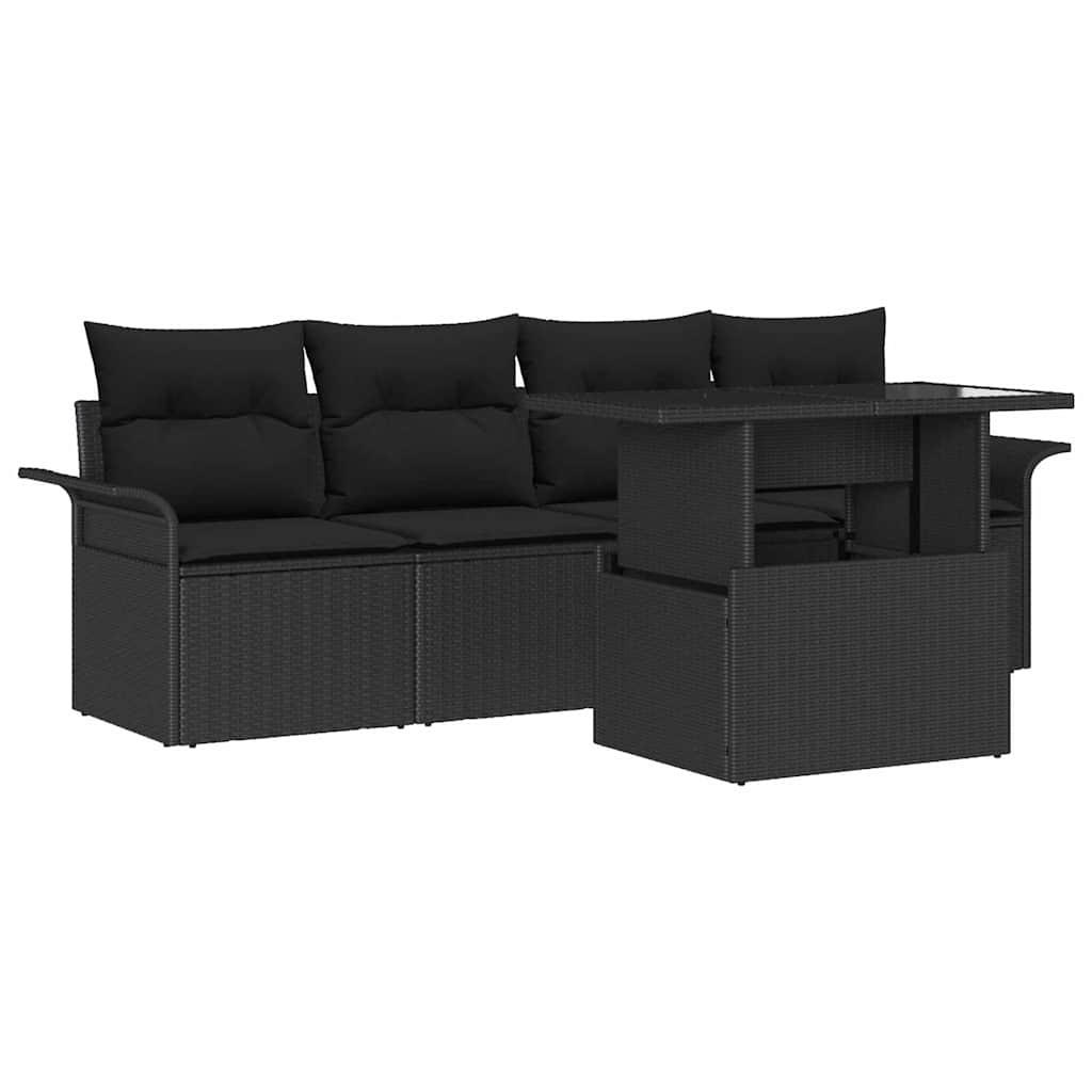 Ensemble de canapé de jardin 5 pcs Noir Poly Rattan