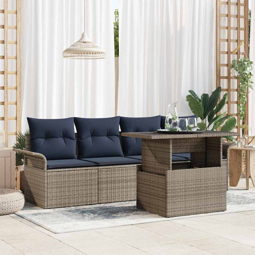 Ensemble de canapé de jardin avec coussin 5 pcs Gris Poly rotin - XIOS