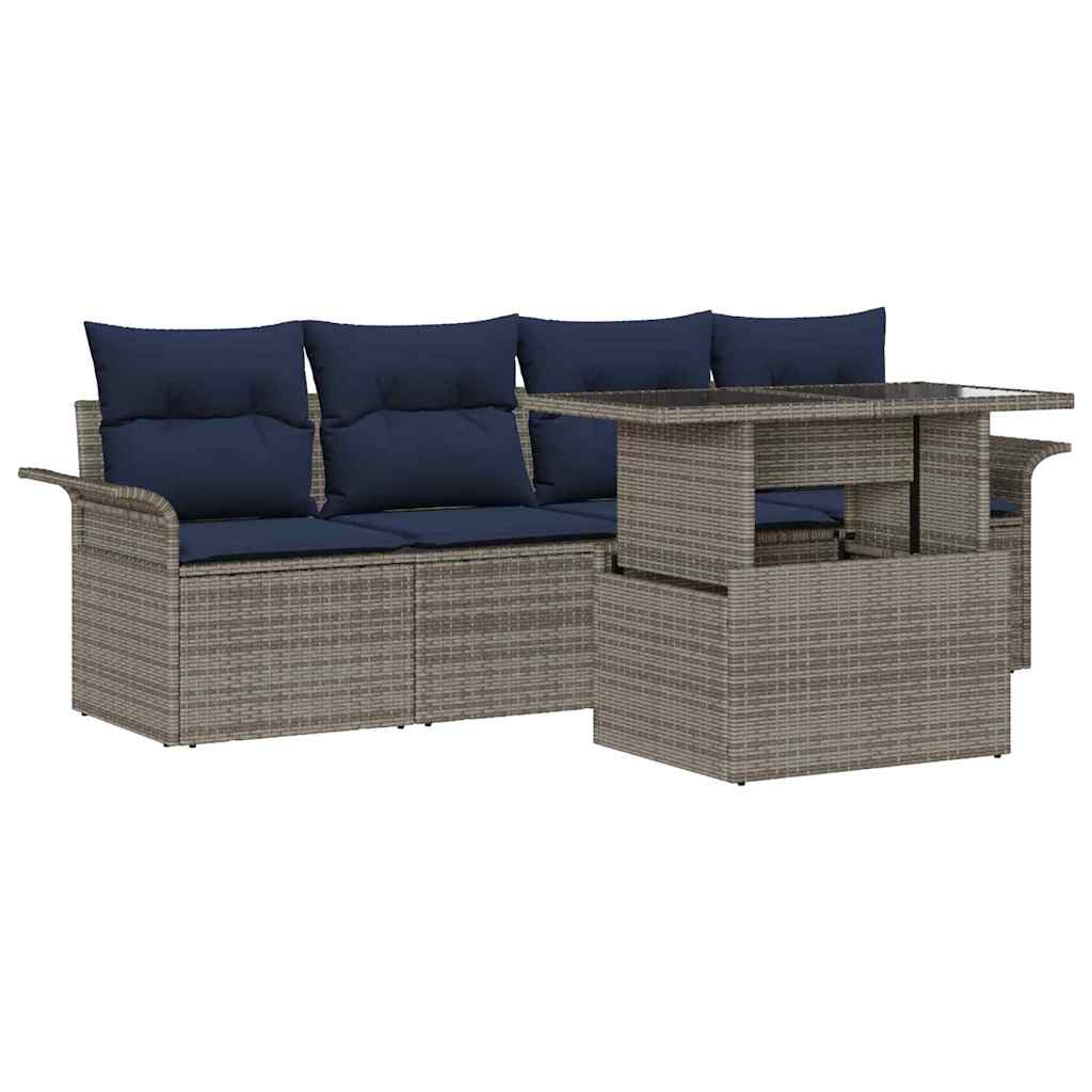 Ensemble de canapé de jardin avec coussin 5 pcs Gris Poly rotin - XIOS