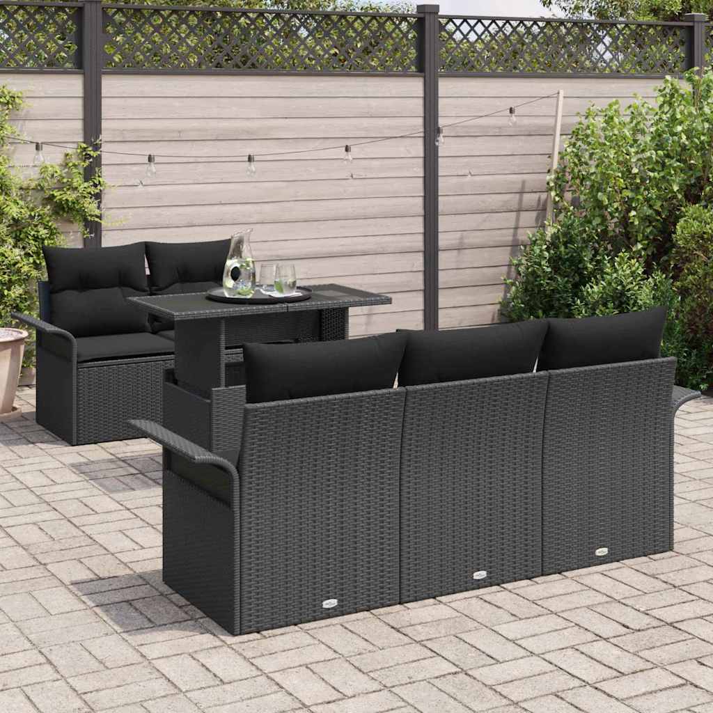 Ensemble de canapé de jardin 6 pcs Noir Poly Rattan