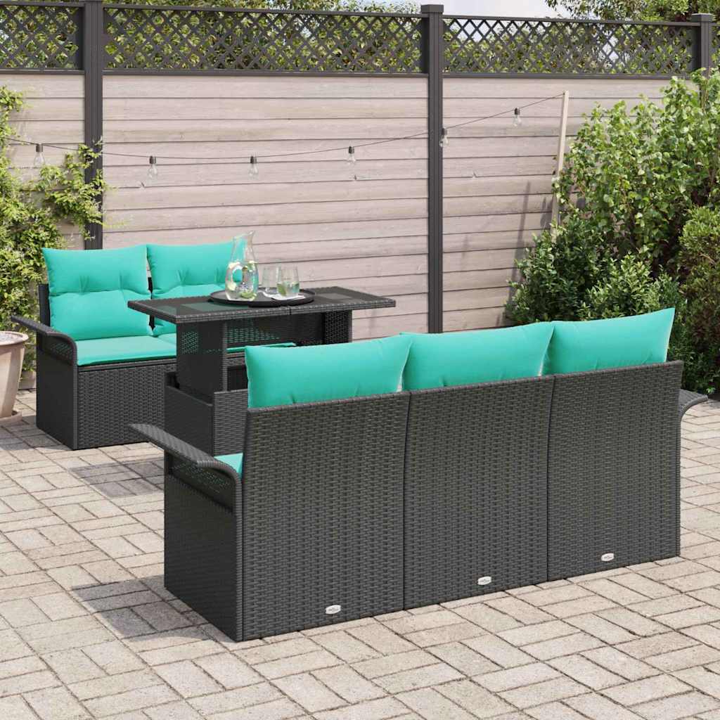 Ensemble de canapé de jardin 6 pcs Noir Poly Rattan