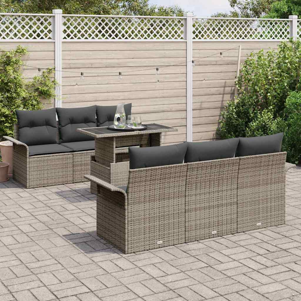Ensemble de canapé de jardin 7 pcs Gris Poly Rattan - XIOS