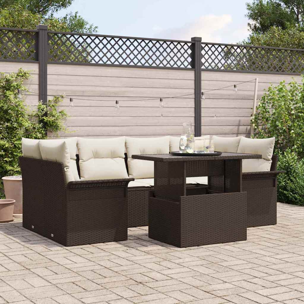Ensemble de canapé de jardin 7 pcs Marron Poly rotin - XIOS