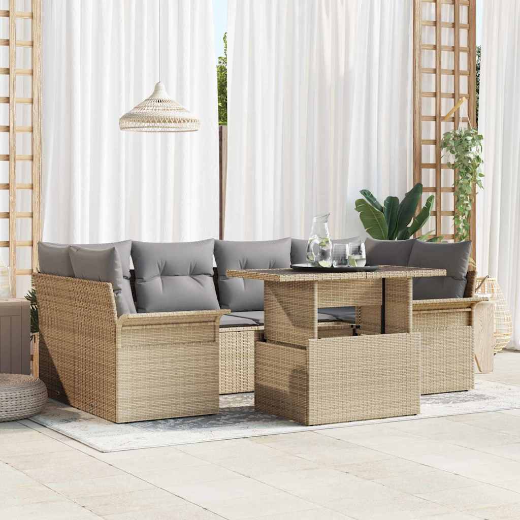 Ensemble de canapé de jardin 7 pcs Beige Poly rotin - XIOS