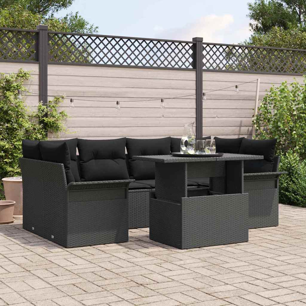 Ensemble de canapé de jardin 7 pcs Noir Poly Rattan