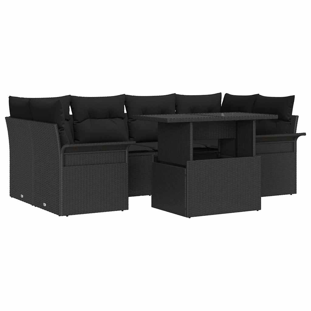 Ensemble de canapé de jardin 7 pcs Noir Poly Rattan