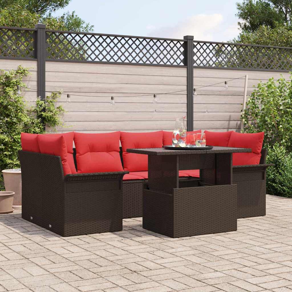 Ensemble de canapé de jardin 7 pcs Marron Poly Rattan - XIOS