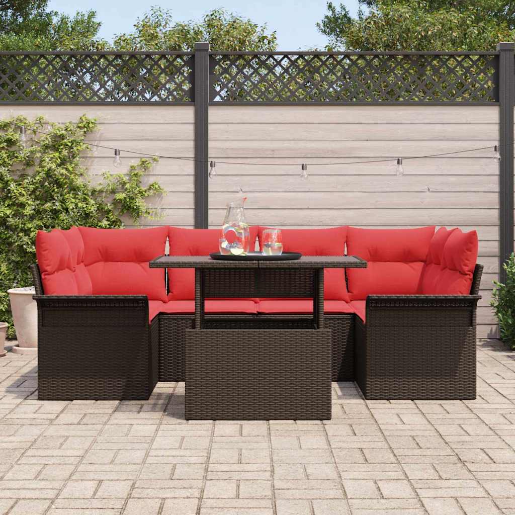 Ensemble de canapé de jardin 7 pcs Marron Poly Rattan - XIOS
