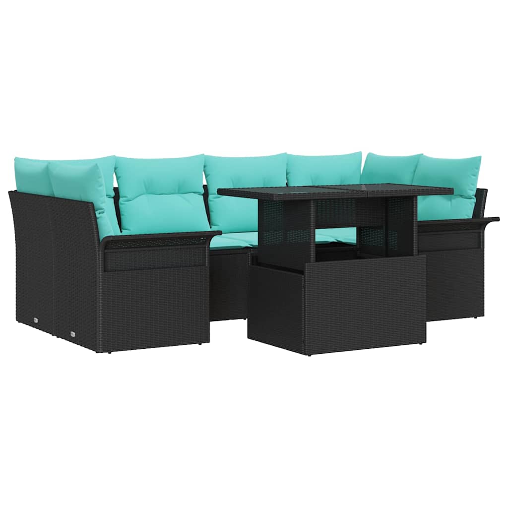 Ensemble de canapé de jardin 7 pcs Noir Poly Rattan