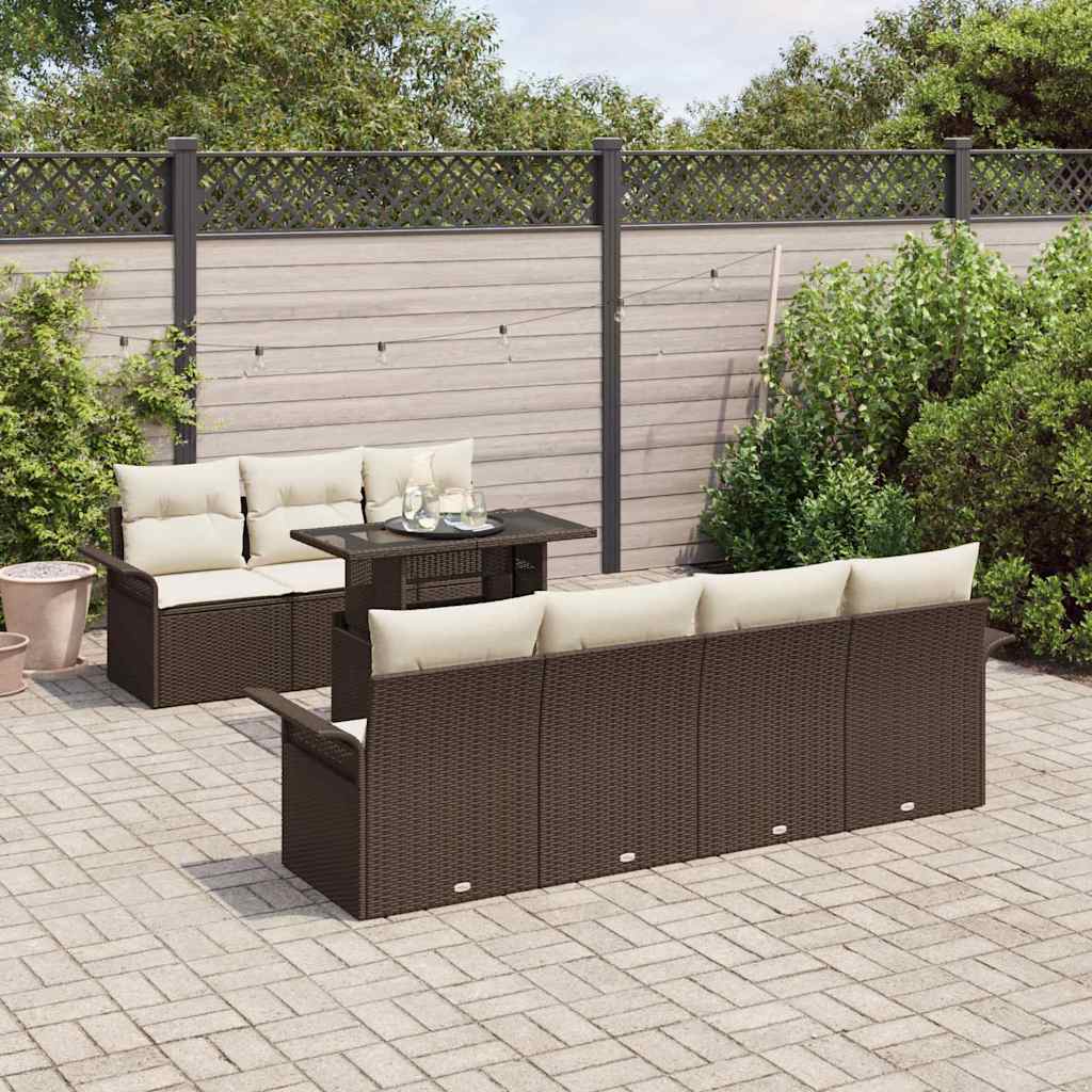 Ensemble de canapé de jardin 8 pcs Marron Poly rotin - XIOS
