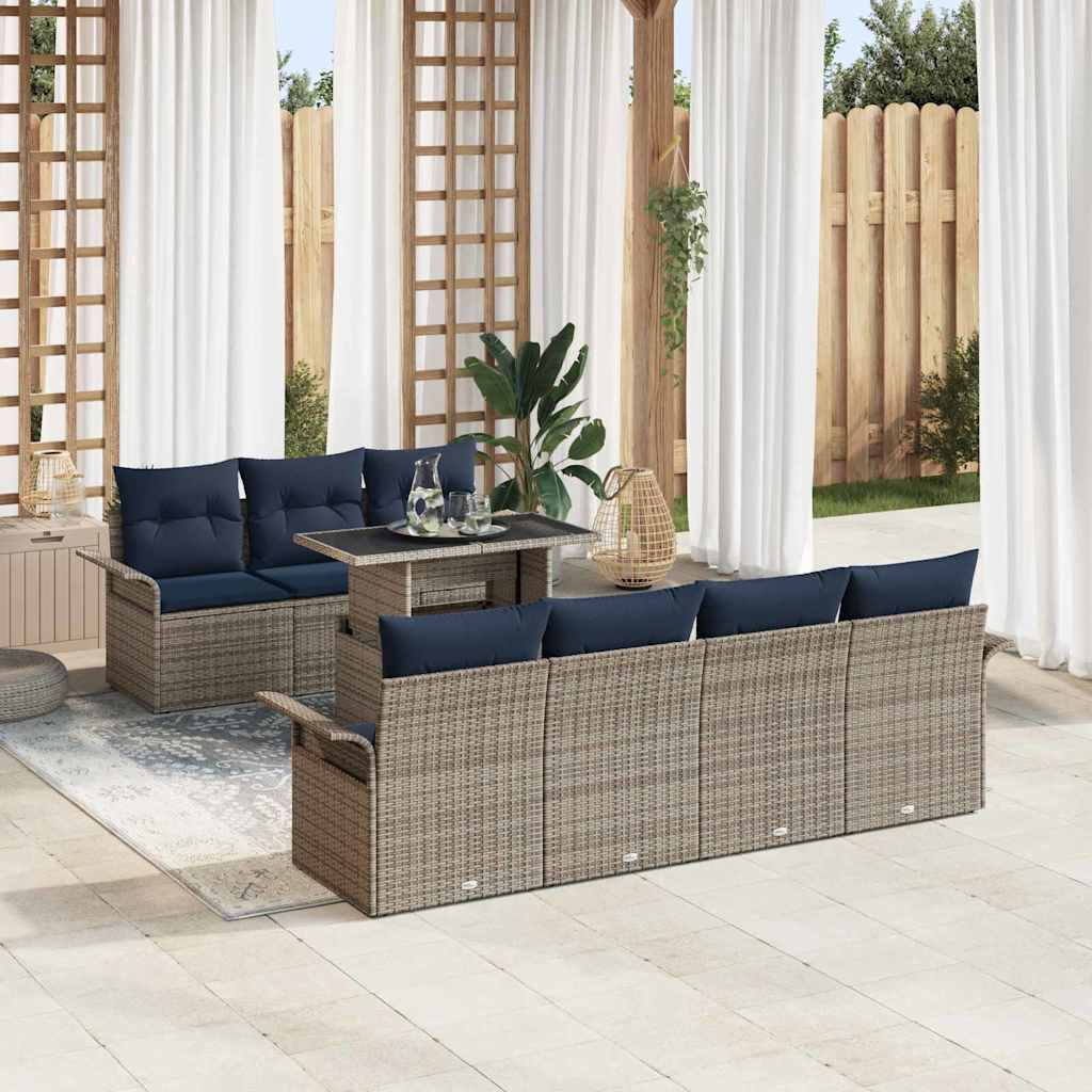 Ensemble de canapé de jardin 8 pcs Gris Poly Rattan - XIOS