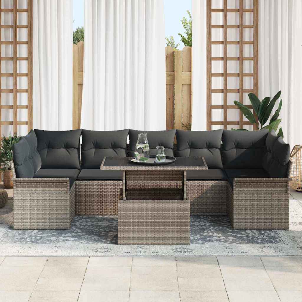 Ensemble de canapé de jardin avec coussin 8 pcs Gris Poly rotin - XIOS