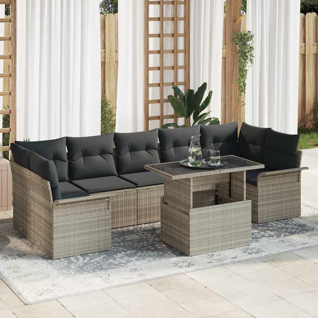 Ensemble de canapé de jardin 8 pcs Gris clair Poly rotin