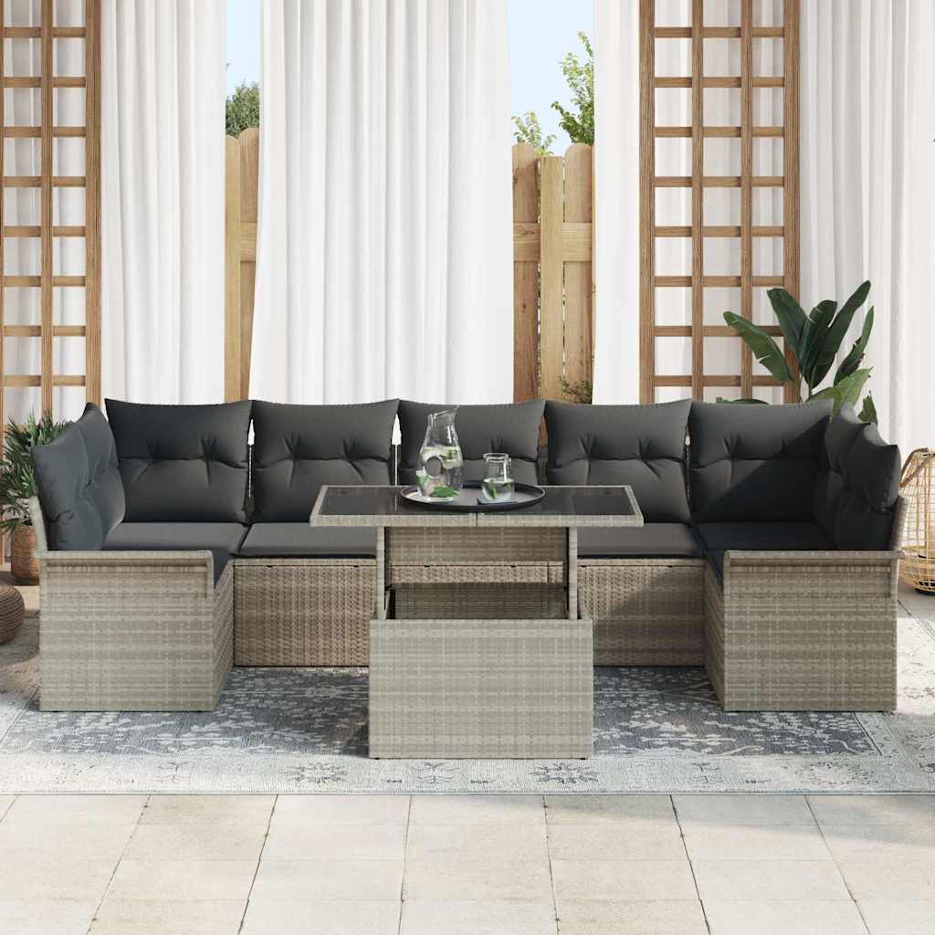 Ensemble de canapé de jardin 8 pcs Gris clair Poly rotin