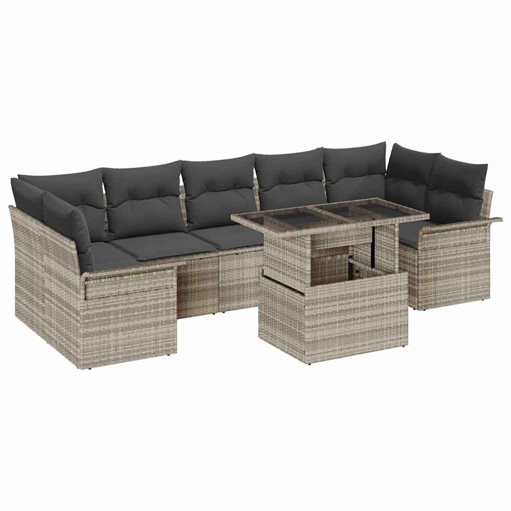 Ensemble de canapé de jardin 8 pcs Gris clair Poly rotin