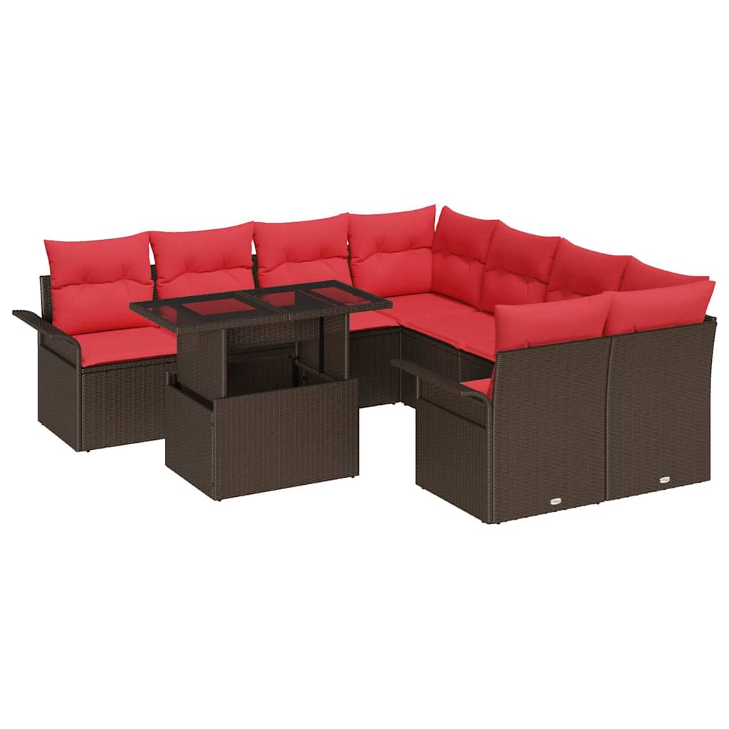Ensemble de canapé de jardin 9 pcs Marron Poly Rattan - XIOS