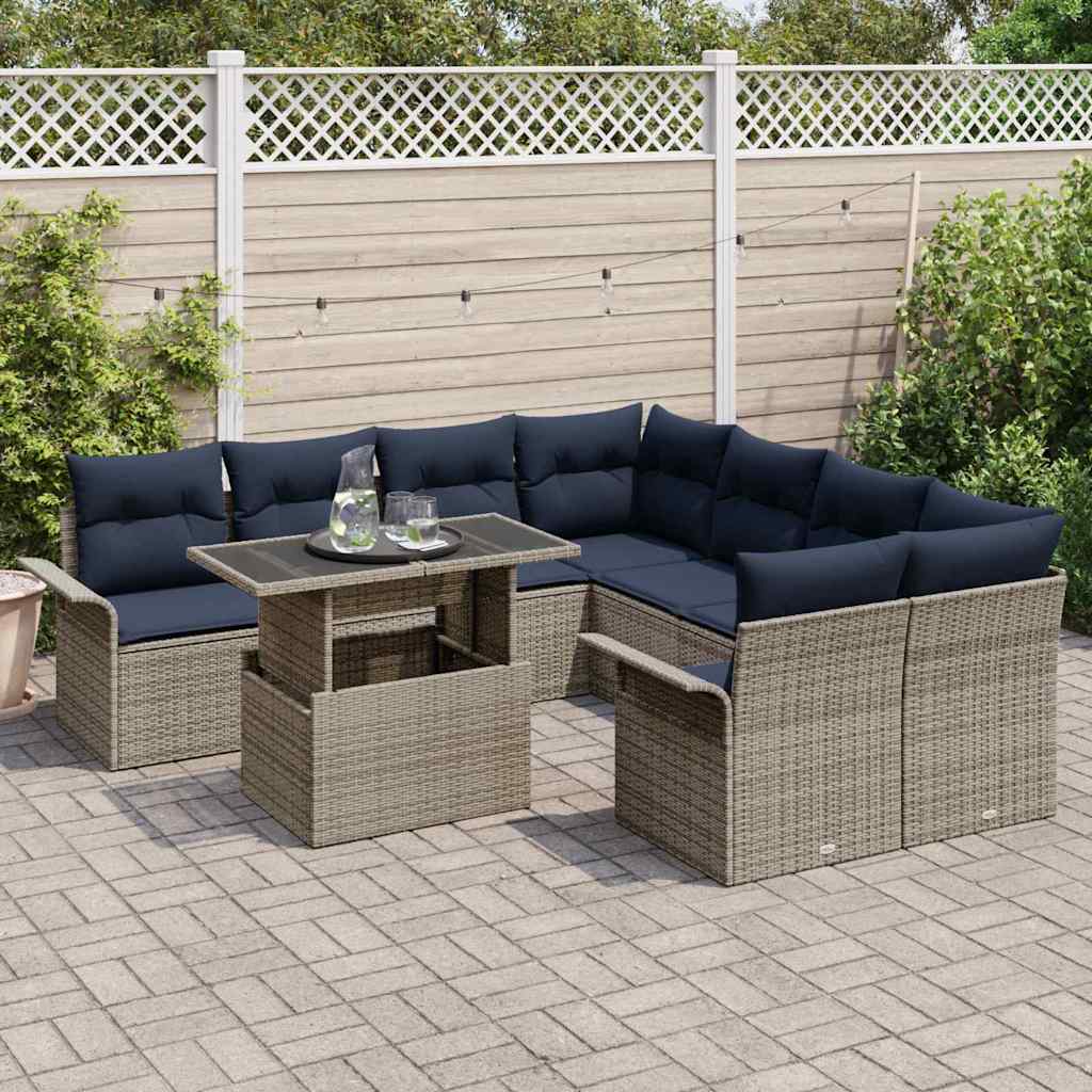 Ensemble de canapé de jardin 9 pcs Gris Poly Rattan - XIOS