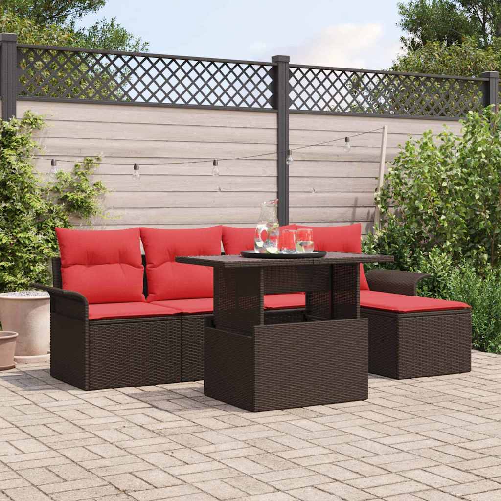 Ensemble de canapé de jardin 6 pcs Marron Poly rotin - XIOS