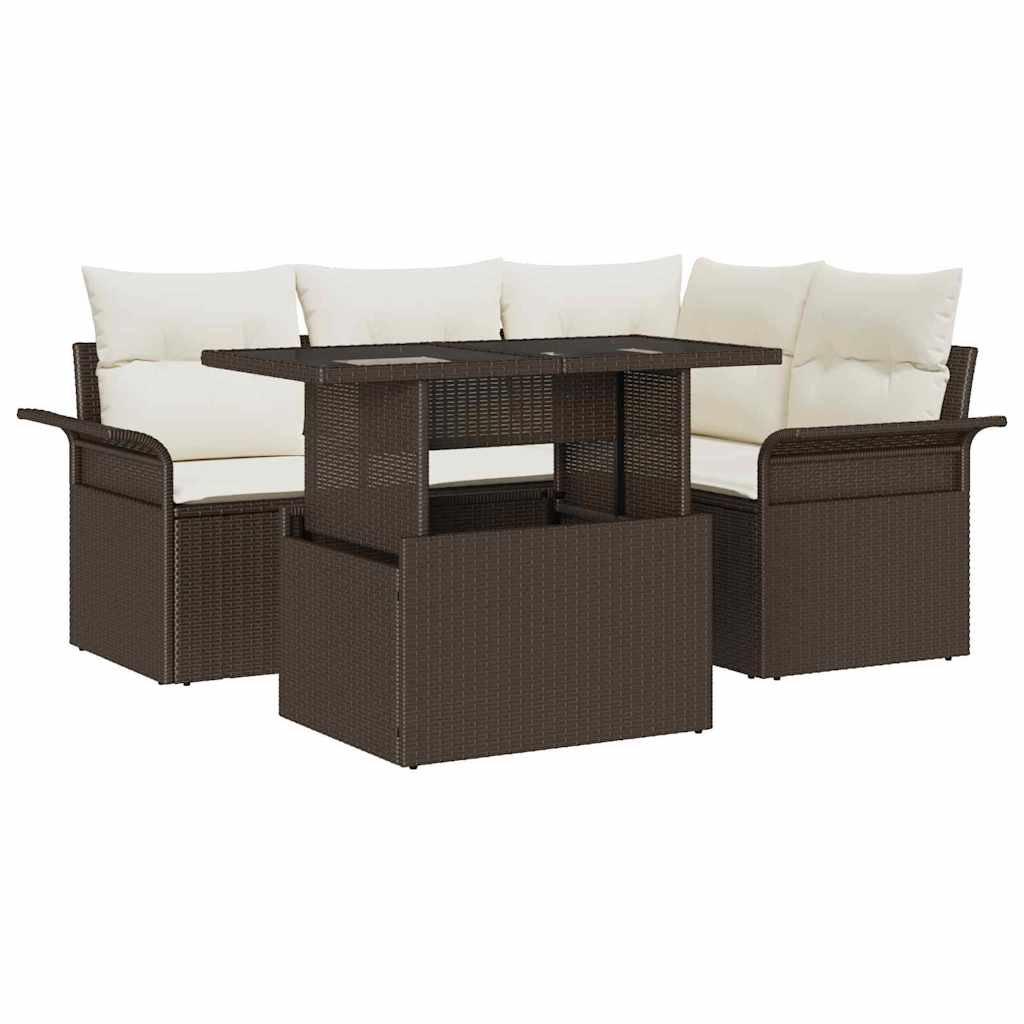Ensemble de canapé de jardin 5 pcs Marron Poly rotin - XIOS