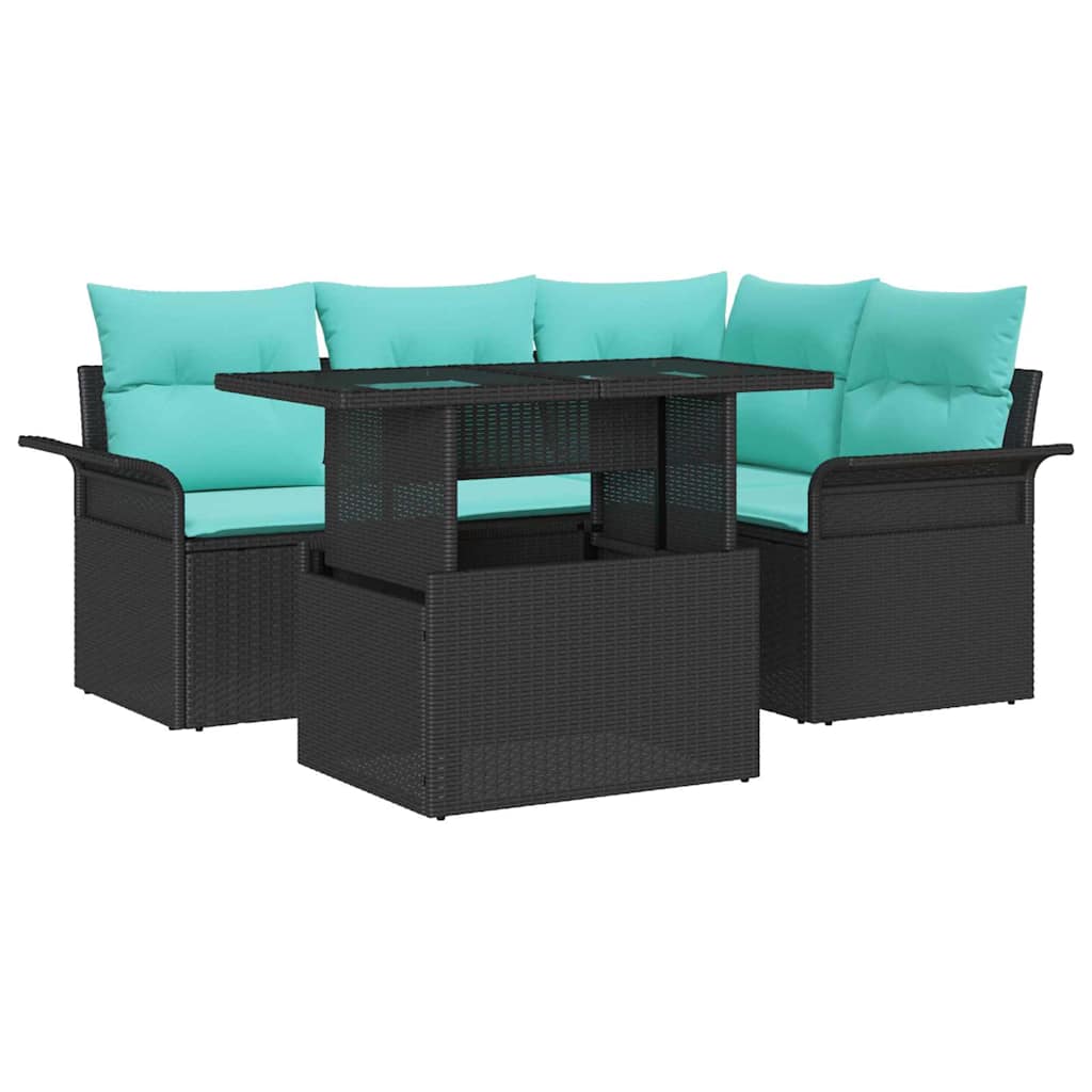 Ensemble de canapé de jardin 5 pcs Noir Poly Rattan