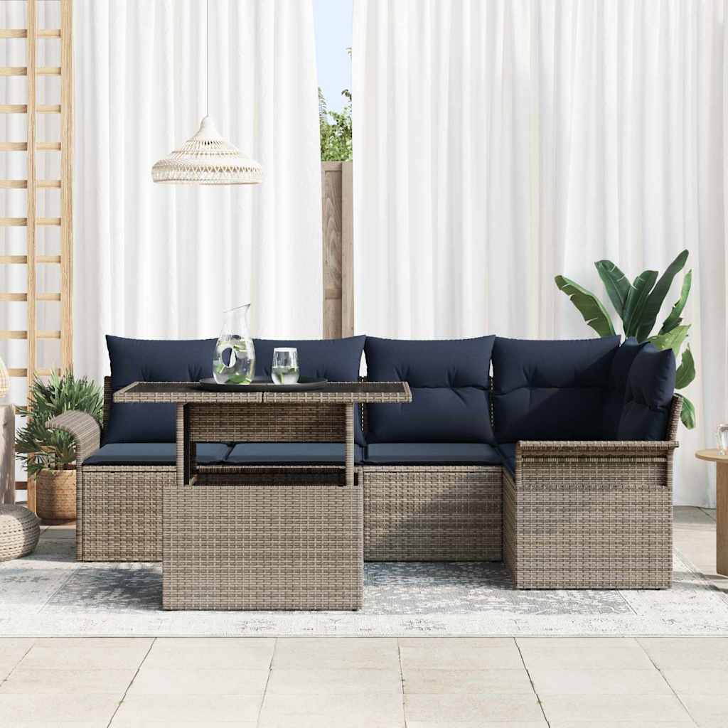 Ensemble de canapé de jardin 6 pcs Gris Poly Rattan - XIOS