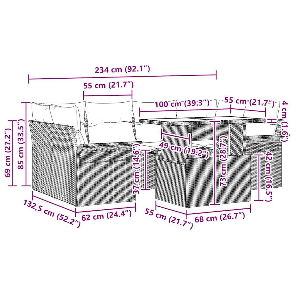 Ensemble de canapé de jardin 7 pcs Marron Poly rotin - XIOS