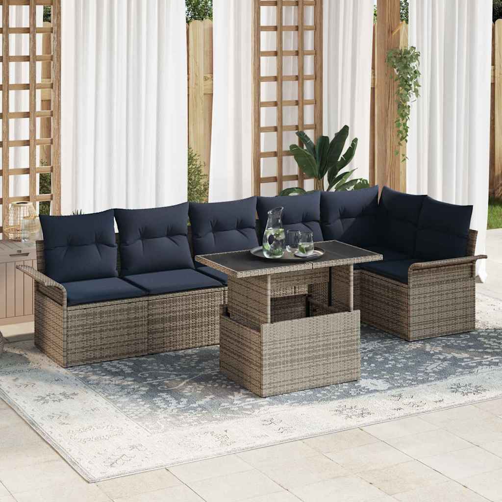 Ensemble de canapé de jardin avec coussin 7 pcs Gris Poly rotin - XIOS