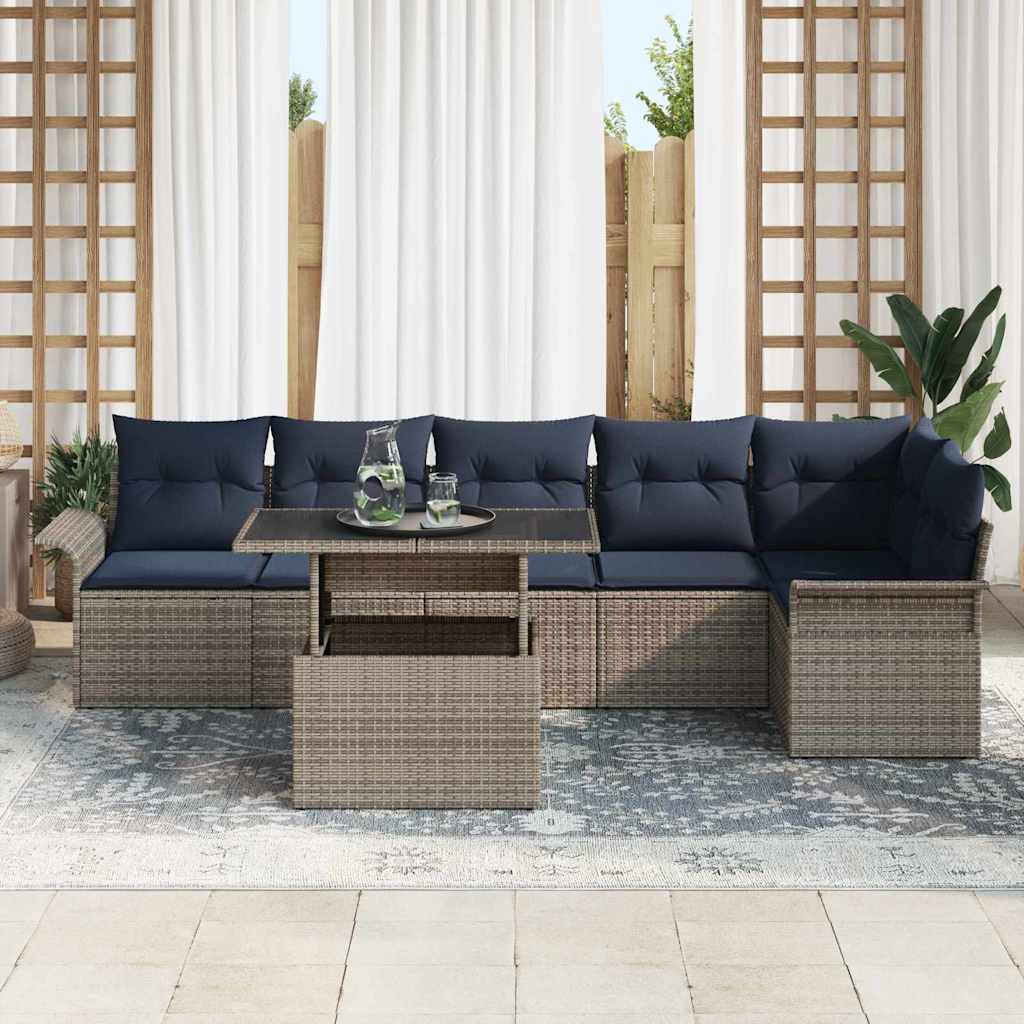 Ensemble de canapé de jardin avec coussin 7 pcs Gris Poly rotin - XIOS