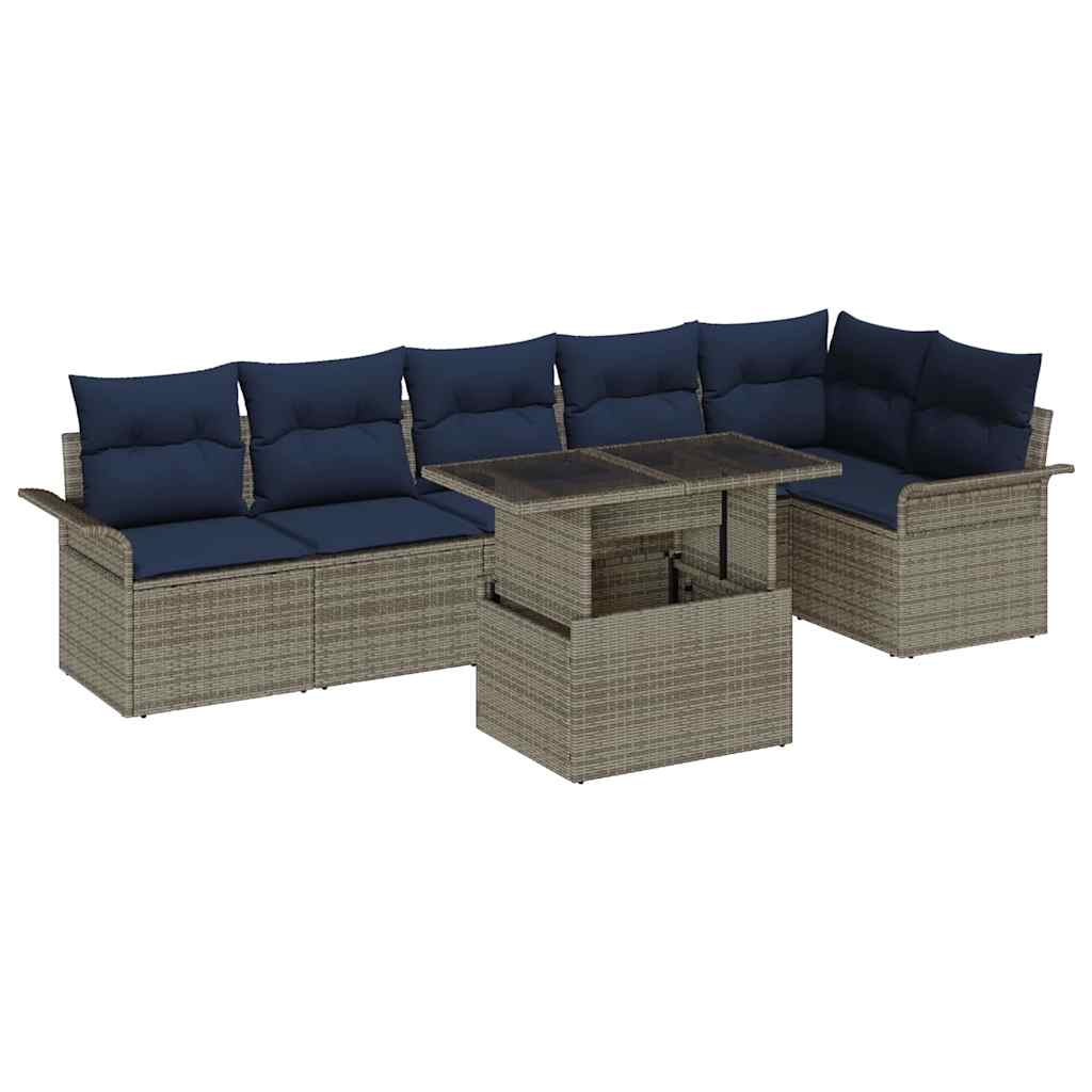 Ensemble de canapé de jardin avec coussin 7 pcs Gris Poly rotin - XIOS