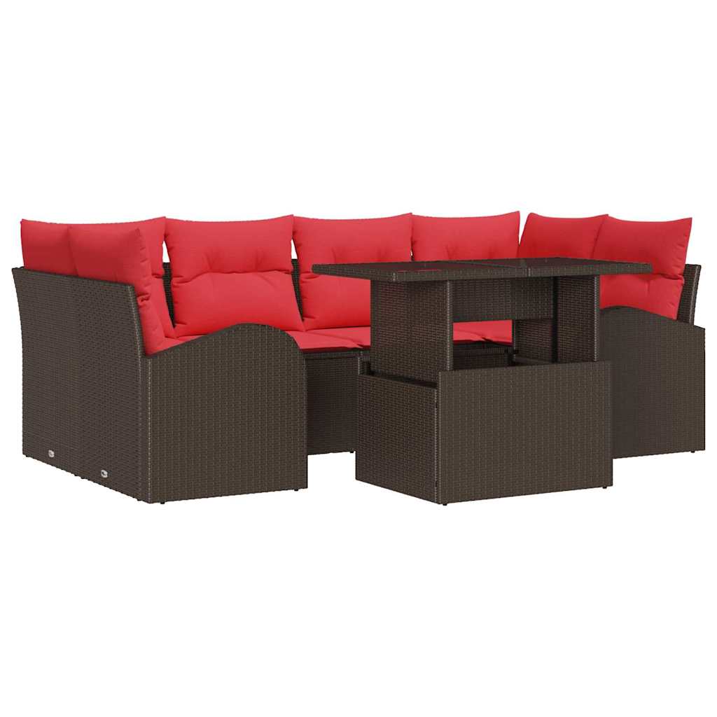 Ensemble de canapé de jardin avec coussin 7 pcs Marron et rouge - XIOS