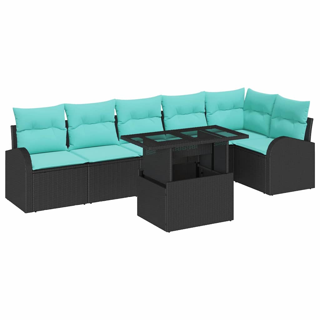Ensemble de canapé de jardin avec coussin 7 pcs Noir Poly rotin