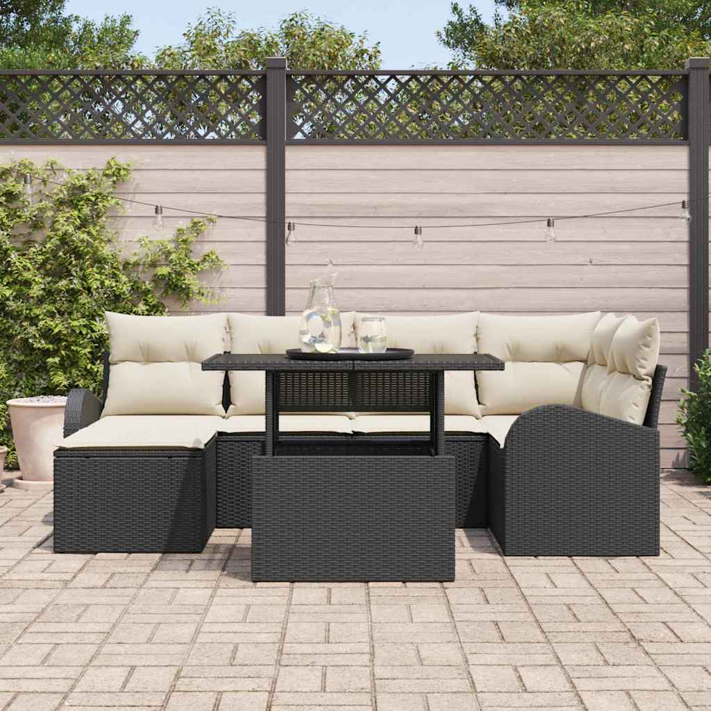 Ensemble de canapé de jardin 7 pc Noir Poly rotin
