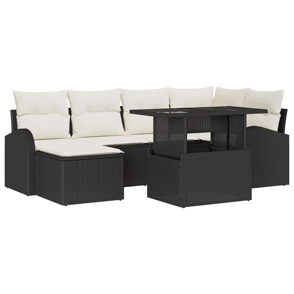 Ensemble de canapé de jardin 7 pcs Noir Poly rotin