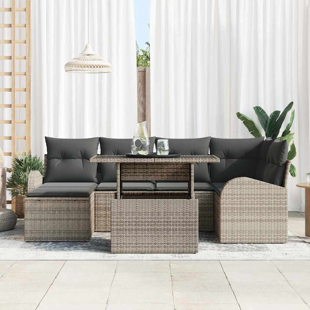 Ensemble de canapé de jardin 7 pc Gris Poly rotin