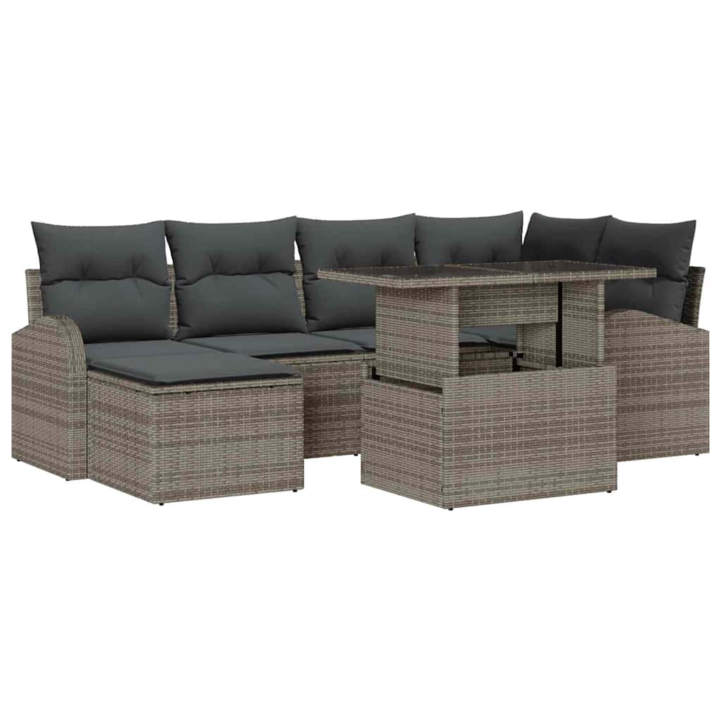 Ensemble de canapé de jardin 7 pc Gris Poly rotin