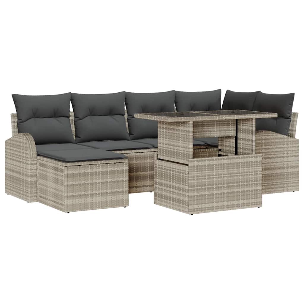 Ensemble de canapé de jardin 7 pcs Gris clair Poly rotin
