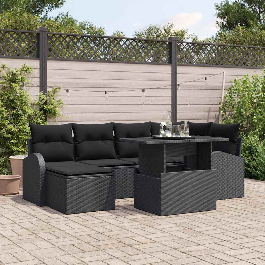 Ensemble de canapé de jardin 7 pcs Noir Poly rotin