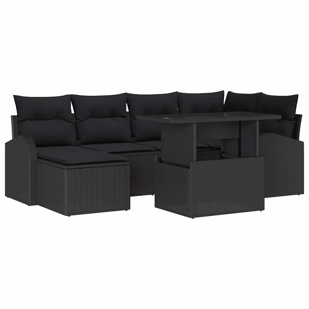 Ensemble de canapé de jardin 7 pc Noir Poly rotin