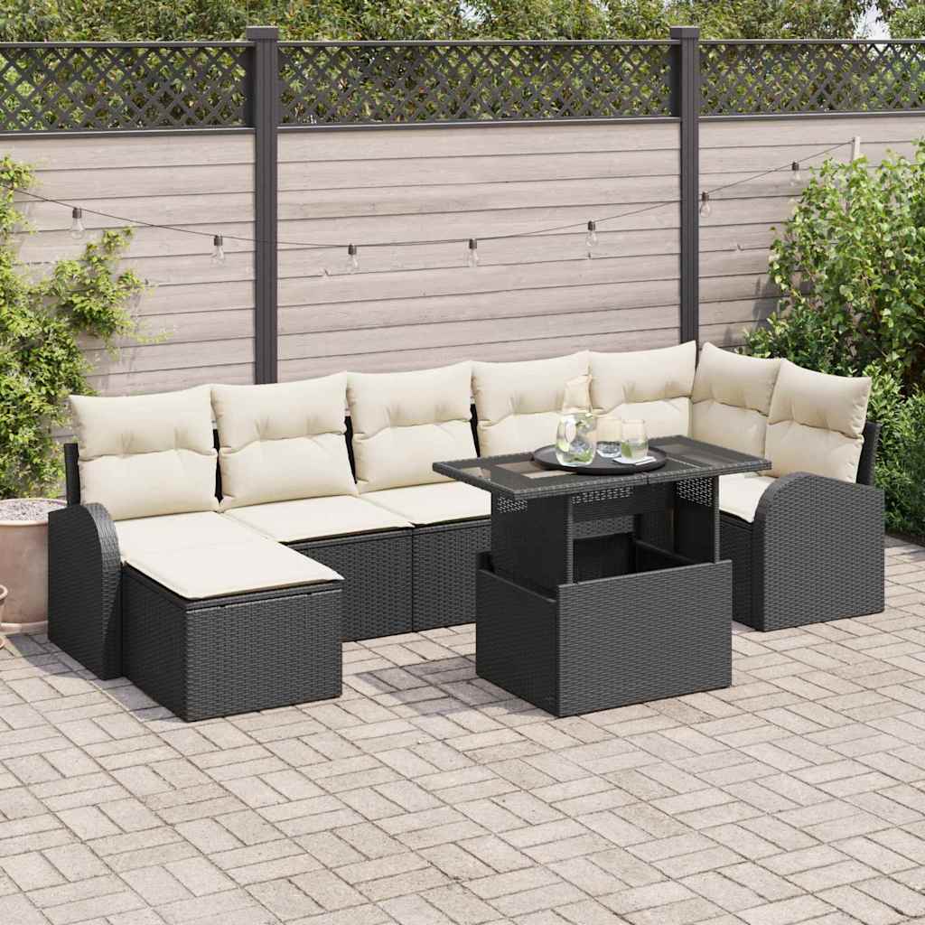 Ensemble de canapé de jardin 8 pc Noir Poly rotin