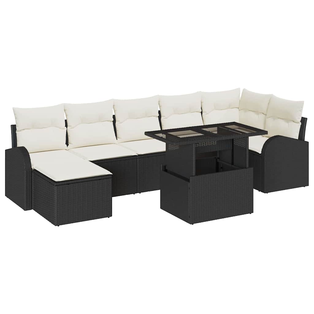Ensemble de canapé de jardin 8 pc Noir Poly rotin