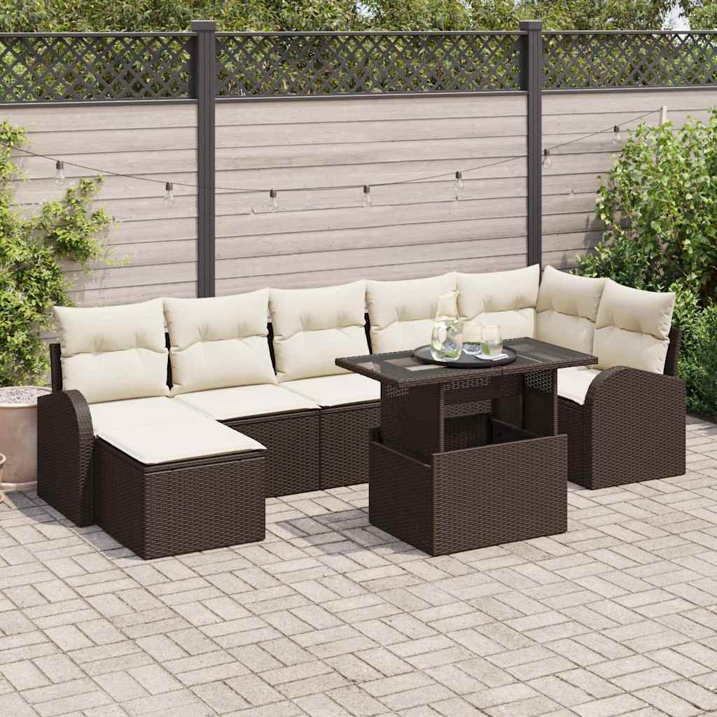 Ensemble de canapé de jardin 8 pcs Marron Poly rotin - XIOS