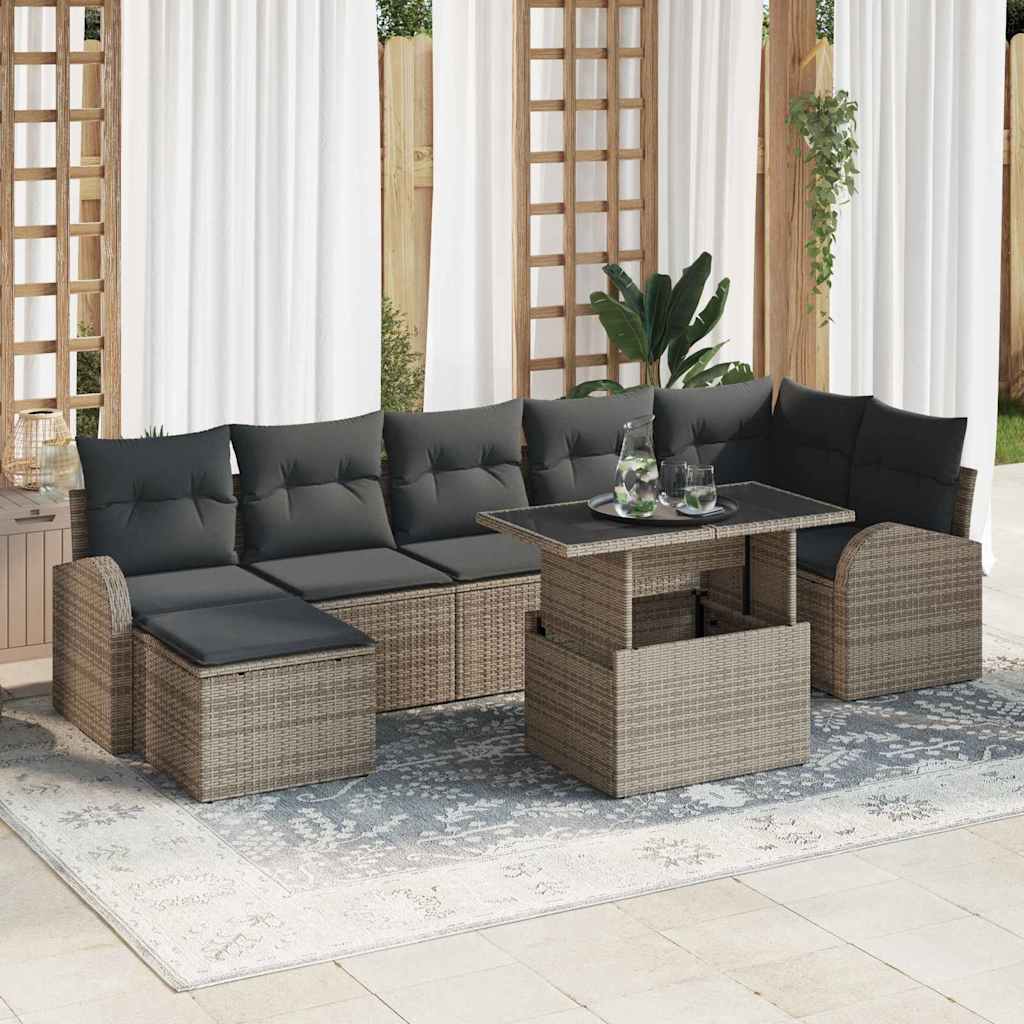 Ensemble de canapé de jardin avec coussin 8 pcs Gris Poly rotin - XIOS
