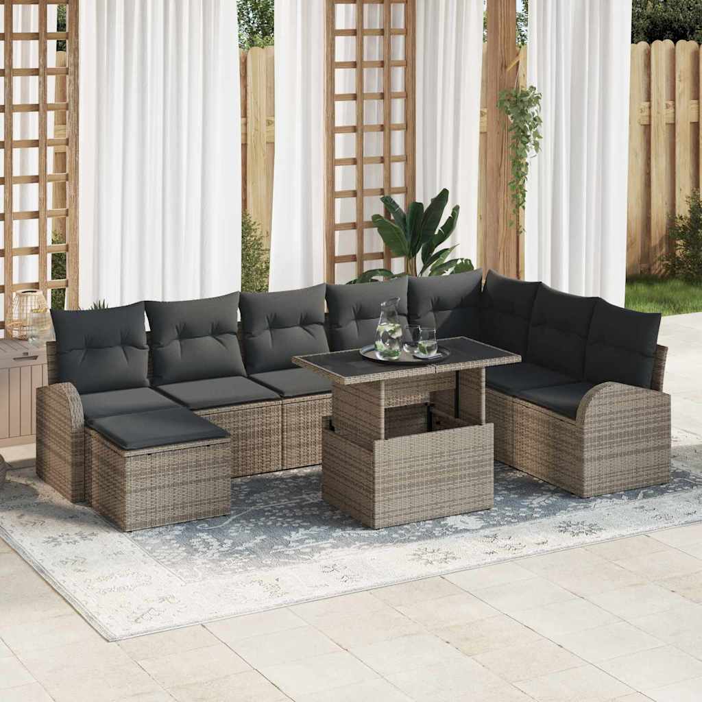 Ensemble de canapé de jardin 9 pcs Gris Poly rotin - XIOS