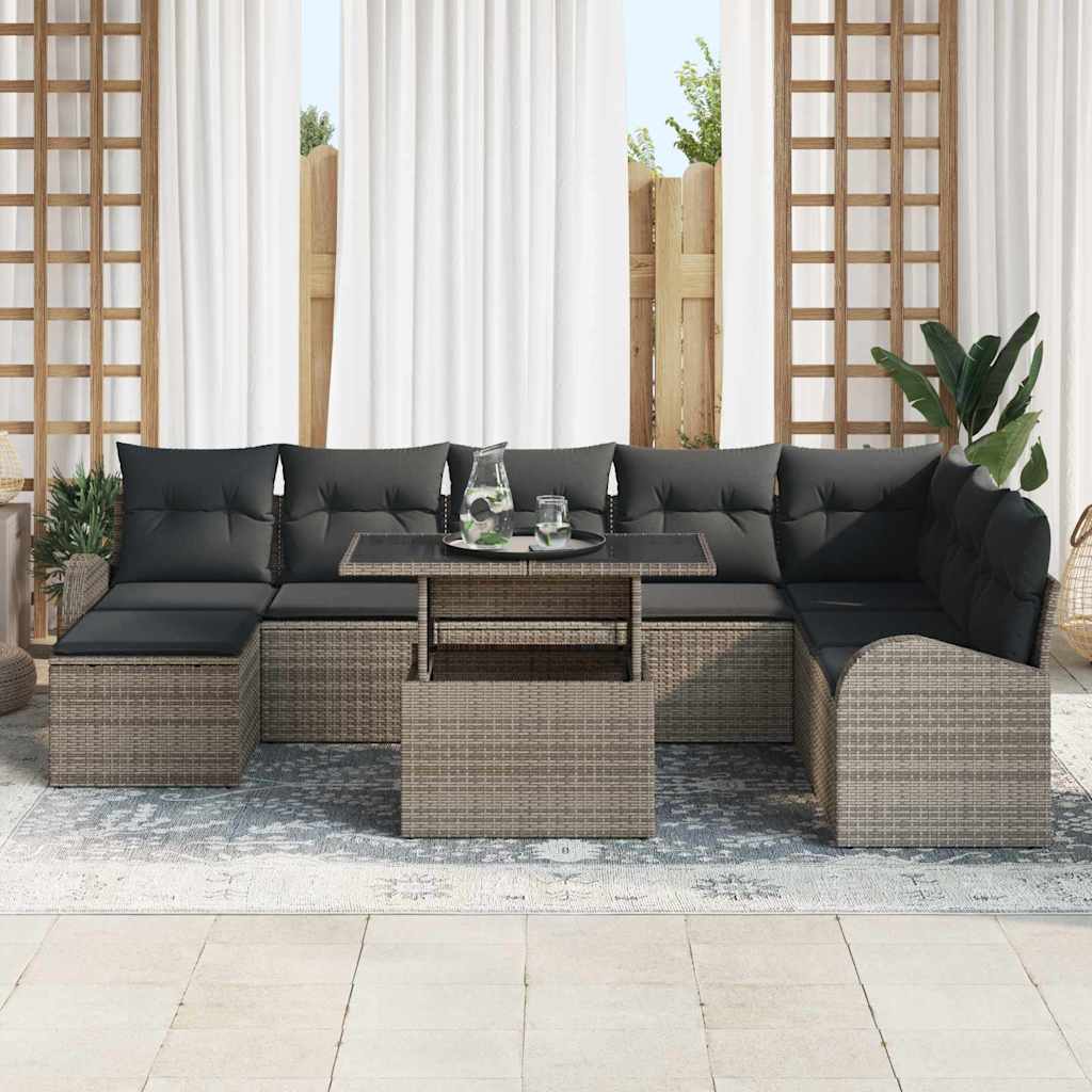 Ensemble de canapé de jardin 9 pcs Gris Poly rotin - XIOS